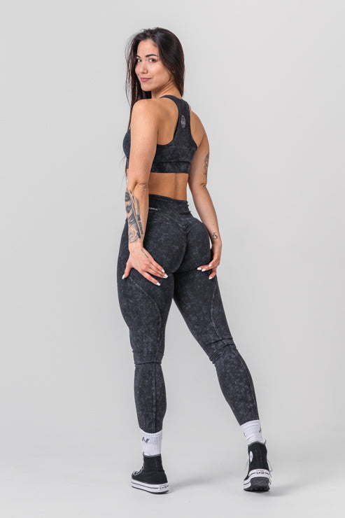 WASHED HIGH WAISTED LEGGINGS GYM WARRIOR BLACK 776