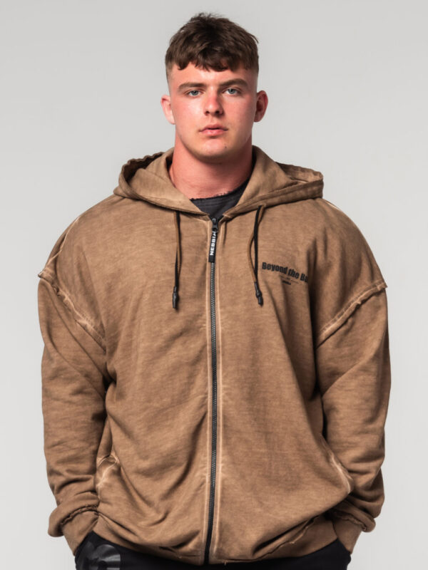 WASHED-OFF ZIP UP HOODIE GYM BRO LIGHT BROWN 362