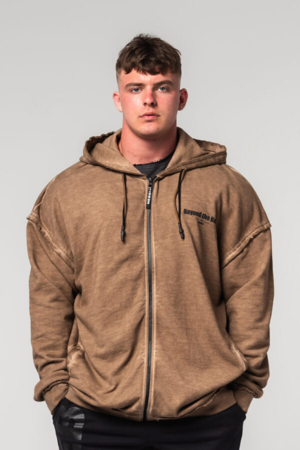 WASHED-OFF ZIP UP HOODIE GYM BRO LIGHT BROWN 362