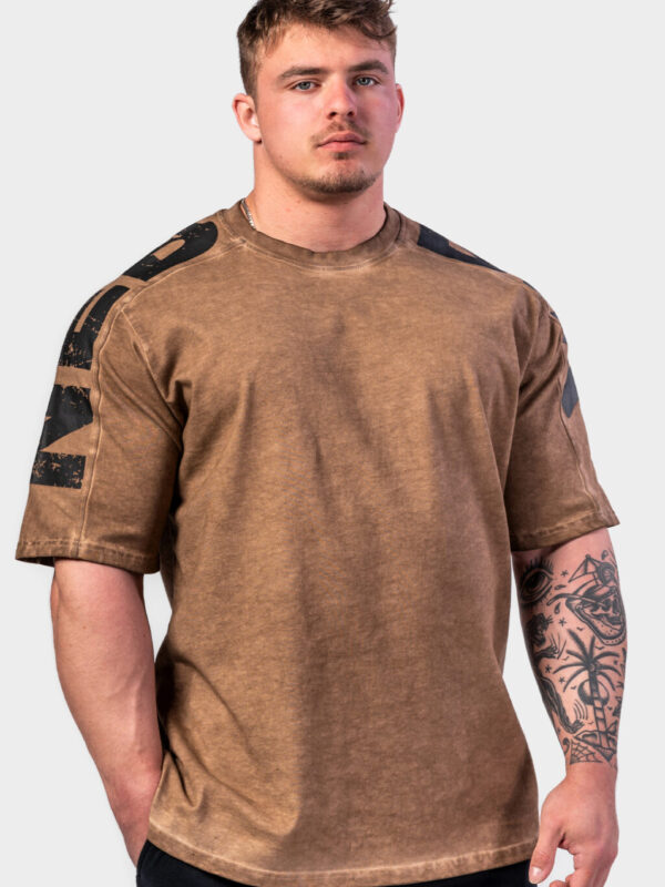 WASHED-OFF OVERSIZED T-SHIRT LIFTING CLUB LIGHT BROWN 368
