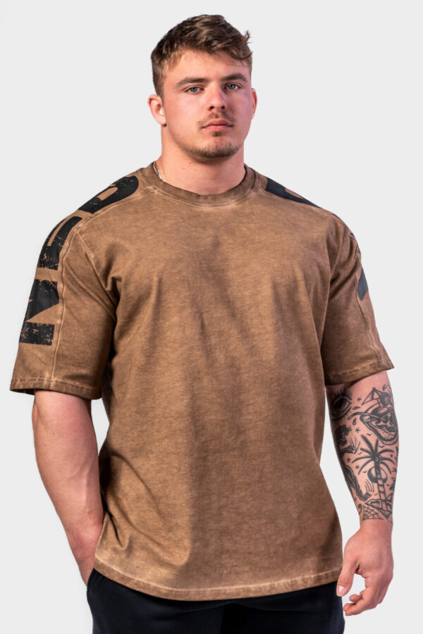 WASHED-OFF OVERSIZED T-SHIRT LIFTING CLUB LIGHT BROWN 368