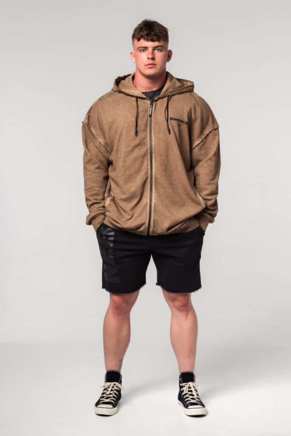 WASHED-OFF ZIP UP HOODIE GYM BRO LIGHT BROWN 362