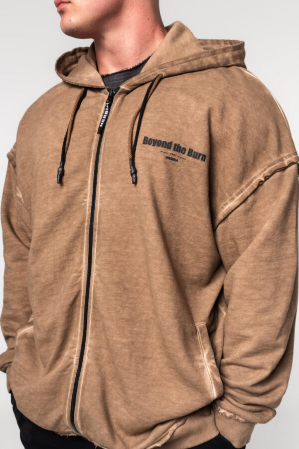 WASHED-OFF ZIP UP HOODIE GYM BRO LIGHT BROWN 362