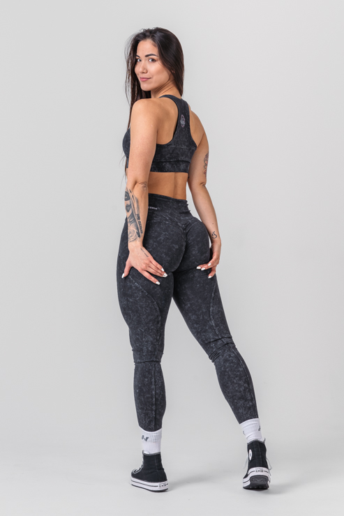 WASHED HIGH WAISTED LEGGINGS GYM WARRIOR BLACK 776